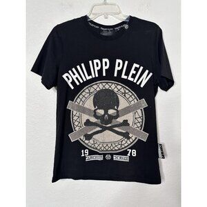 Philipp Plein Women's Embellished Rhinestone Sz M Black T-shirt Made in Italy